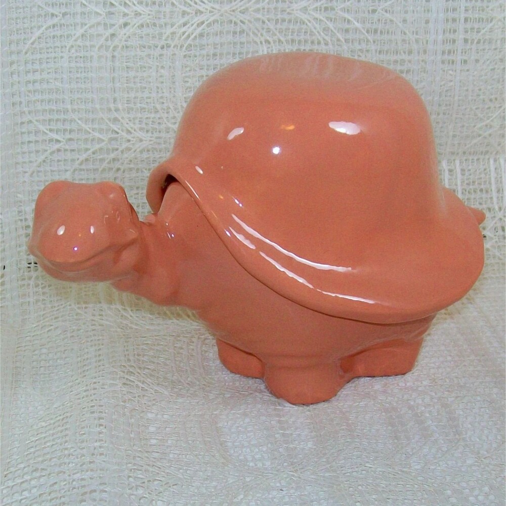 Handmade Ceramic Turtle Trinket Box, Lidded Treasure Dish, Glossy Peach Finish